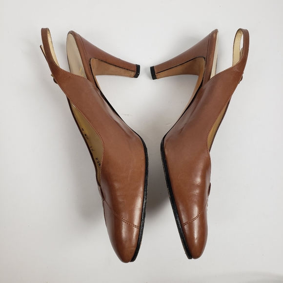 Ferragamo Cognac Brown Leather Slingback Heels 7.5 - Picture 9 of 16